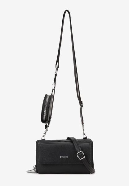 Czarna Dwukomorowa Torebka na Ramię z Dwoma Odpinanymi Paskami Siarana. Czarne torebki klasyczne damskie Born2be, bez wzorów, z jeansu, małe, bez dodatków. Za 74.99 zł.