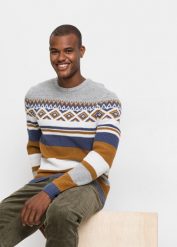 Sweter w norweski wzór. Brązowe swetry męskie bonprix, l, bez wzorów, bez kołnierzyka. Za 104.99 zł.