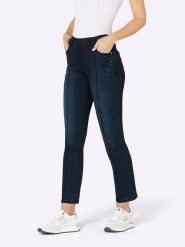 Heine Dżinsy - Slim fit - w kolorze granatowym rozmiar: W26. Niebieskie jeansy damskie Heine, z podwyższonym stanem. Za 48.05 zł.