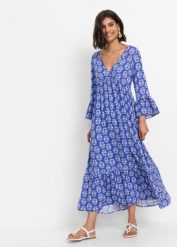 Sukienka kaftanowa. Niebieskie sukienki damskie bonprix, bez wzorów, bez kołnierzyka, bez ramiączek. Za 179.99 zł.