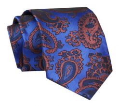 Męski Krawat - ALTIES - Klasyczny - Niebieski w Duże Paisley. Niebieskie krawaty i muchy męskie Alties, bez wzorów, z tkaniny, eleganckie. Za 49.00 zł.