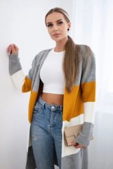 Sweter Kardigan w pasy szary+musztardowy. Szare kardigany damskie KESI, l, bez wzorów, z wełny. Za 178.78 zł.