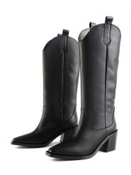 Loft37 Skórzane kowbojki "Euphoric Nights" w kolorze czarnym rozmiar: 37. Czarne kozaki damskie loft37, bez obcasa. Za 478.62 zł.