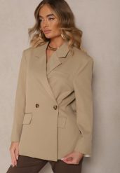 Beżowa Pudełkowa Marynarka Oversize o Dwurzędowym Fasonie z Dodatkowym Guzikiem Pasmira. Brązowe marynarki i żakiety damskie Renee, m, z aplikacjami, z jeansu, eleganckie. Za 219.99 zł.