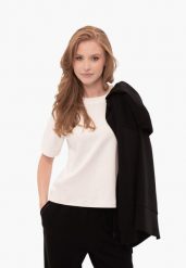 USUNIĘTA Z KOLEKCJI - Gładka koszulka, Comfort Fit, T-LENI. Białe topy sportowe damskie Volcano, na lato, m, bez wzorów, z bawełny, bez ramiączek. Za 74.99 zł.