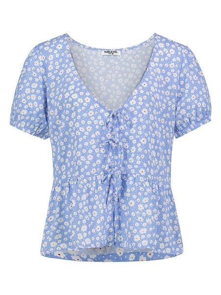 Sublevel Bluzka w kolorze błękitno-białym rozmiar: XL. Niebieskie bluzki damskie Sublevel, xl, bez wzorów, z wiskozy, bez kołnierzyka, bez ramiączek. Za 60.99 zł.