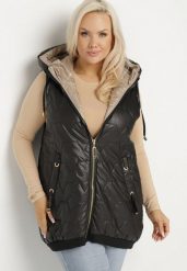 Czarna Kamizelka Pikowana z Kapturem i Ściągaczami Kolavira. Czarne kamizelki damskie Born2be, plus size, z jeansu. Za 159.99 zł.