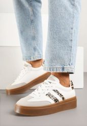 Białe Sneakersy Klasyczne Tenisówki Zdobione Wstawkami w Panterkę Nilenisse. Białe trampki i tenisówki damskie Born2be, z aplikacjami, z jeansu. Za 79.99 zł.