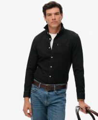 Superdry Essential Koszula denim z długim rękawem z bawełny organicznej. Czarne koszule męskie Superdry., m, bez wzorów, z bawełny, bez kołnierzyka, bez ramiączek. Za 280.80 zł.