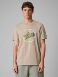 4F T-shirt regular z nadrukiem męski - beżowy 3XL. Brązowe t-shirty męskie 4f, m, bez wzorów, z bawełny, bez kołnierzyka. Za 69.99 zł.