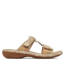 Klapki Rieker. Brązowe klapki damskie Rieker, bez wzorów, bez obcasa. Za 259.99 zł.
