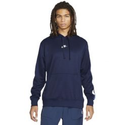 Bluza z kapturem męskie Nike Sportswear. Niebieskie bluzy sportowe męskie Nike, bez wzorów, z poliesteru, sportowe, bez kołnierzyka, bez ramiączek. Za 290.00 zł.