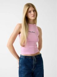 Guess Jeans Top W6RP23 KA0H1 Różowy Classic Fit. Czerwone topy damskie Guess Jeans, xs, z aplikacjami, z bawełny, bez kołnierzyka. Za 159.00 zł.