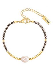 Yokoamii Pozłacana bransoletka z perłą rozmiar: onesize. Brązowe bransoletki damskie Yokoamii, metalowe. Za 39.99 zł.