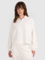 4F Bluza dresowa nierozpinana z modalem damska - biała M. Białe bluzy bez kaptura damskie 4f, m, bez wzorów, z dresówki, bez ramiączek, bez kaptura. W wyprzedaży za 159.99 zł.