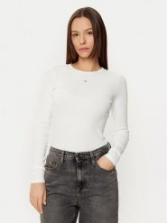 Tommy Jeans Bluzka Essential DW0DW17387 Écru Slim Fit. Bluzki damskie Tommy Jeans, s, bez wzorów, z bawełny, bez ramiączek. Za 139.99 zł.