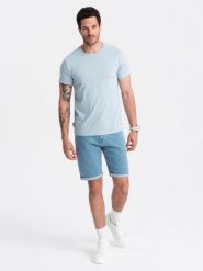 T-shirt męski klasyczny bawełniany BASIC - jasnoniebieski V19 OM-TSBS-0146 - S. Niebieskie t-shirty męskie Ombre Clothing, m, bez wzorów, z bawełny, bez kołnierzyka. W wyprzedaży za 24.99 zł.