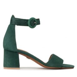 Sandały Maciejka. Zielone sandały damskie Maciejka, bez wzorów, bez obcasa, na słupku. Za 229.99 zł.