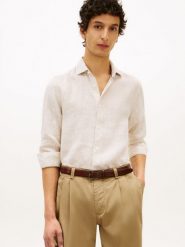 Tommy Hilfiger Tailored koszula lniana Mężczyźni Slim Fit len (100%) beżowy|biały, XL. Białe koszule męskie Tommy Hilfiger Tailored, na lato, m, bez wzorów, ze lnu, bez kołnierzyka, bez ramiączek. Za 479.95 zł.