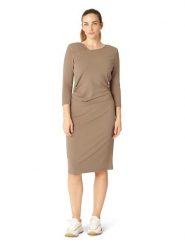 Ilse Jacobsen Sukienka w kolorze beżowym rozmiar: XS. Brązowe sukienki damskie Ilse Jacobsen, na imprezę, s, bez wzorów, z wiskozy, klasyczne, bez kołnierzyka, bez ramiączek, midi. Za 208.99 zł.