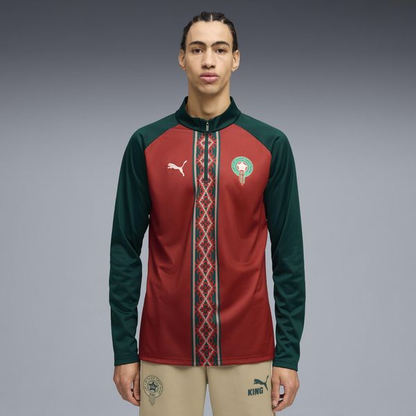 Męska koszulka na rozgrzewkę Maroka z zamkiem 1/4 PUMA. Czerwone t-shirty sportowe męskie Puma, m, z materiału, bez ramiączek, do piłki nożnej. Za 339.15 zł.