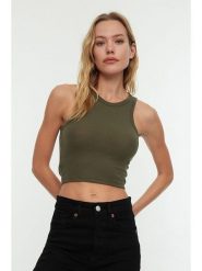 Trendyol Top w kolorze khaki rozmiar: S. Brązowe topy damskie Trendyol, s, bez wzorów, bez kołnierzyka. Za 24.17 zł.