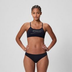 Speedo Dames Bikini Endurance+ Logo Thin Strap Zwart/Wit. Czarne bikini damskie Speedo, bez wzorów. Za 239.99 zł.