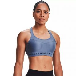 Biustonosz sportowy Under Armour High Crossback Bra. Niebieskie biustonosze sportowe damskie Under Armour, bez wzorów. Za 89.99 zł.