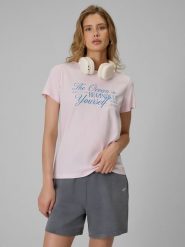 4F T-shirt regular z nadrukiem damski - różowy XL. Czerwone t-shirty damskie 4f, xl, bez wzorów, z bawełny, bez kołnierzyka. W wyprzedaży za 39.99 zł.