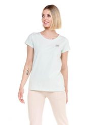 Damska koszulka z małym logo i krótkim rękawem Training. Niebieskie bluzki sportowe damskie LEONE 1947 APPAREL, l, z bawełny, bez kołnierzyka, bez ramiączek. Za 42.06 zł.