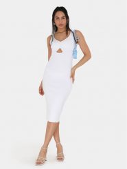 Brave Soul Sukienka letnia LDRJ-624RICKI Biały Slim Fit. Białe sukienki damskie Brave Soul, na lato, s, bez wzorów, z bawełny, bez kołnierzyka, bez ramiączek. Za 99.99 zł.