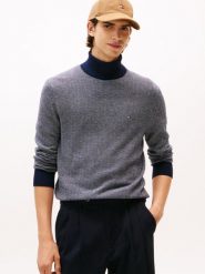Tommy Hilfiger sweter z dzianiny z zawartością kaszmiru Mężczyźni niebieski|biały, M. Białe swetry męskie Tommy Hilfiger, m, bez wzorów, z dzianiny, bez kołnierzyka. Za 379.95 zł.