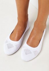 Białe Płaskie Balerinki z Ażurową Cholewką Nati. Białe baleriny damskie Born2be, w ażurowe wzory, bez obcasa, na płaskiej podeszwie. Za 39.99 zł.