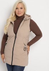 Beżowa Długa Pikowana Kamizelka z Kapturem i Dwustronnym Suwakiem Terillie. Brązowe kamizelki damskie Born2be, xl, z dzianiny, długie. Za 139.99 zł.