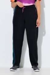 Damskie Spodnie dresowe bloki kolorów kieszenie zapinane na zamek elastyczny pas. Czarne spodnie sportowe damskie Ulla Popken, plus size, z bawełny, na jogę i pilates. Za 239.99 zł.