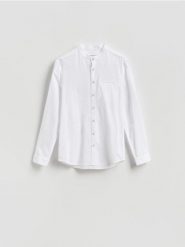 Koszula slim fit z lnem - biały. Białe koszule męskie Reserved, l, bez wzorów, z bawełny, bez kołnierzyka, bez ramiączek. Za 119.99 zł.