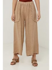 Rodier Lin Lniane spodnie w kolorze karmelowym rozmiar: S/M. Brązowe spodnie materiałowe damskie Rodier Lin, bez wzorów, ze lnu, z podwyższonym stanem. Za 130.81 zł.