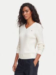 Tommy Hilfiger Sweter WW0WW44987 Kremowy Regular Fit. Białe swetry klasyczne damskie Tommy Hilfiger, xxs, z bawełny, bez kołnierzyka. Za 529.99 zł.