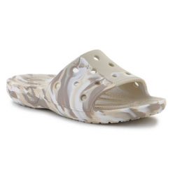 Klapki Crocs Classic Marbled Slide 206879-2Y3 beżowy. Brązowe klapki damskie bez wzorów, bez obcasa. Za 271.50 zł.