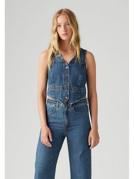 Levi's Kamizelka dżinsowa w kolorze niebieskim rozmiar: M. Niebieskie kamizelki damskie Levi's, m, z bawełny. Za 152.62 zł.