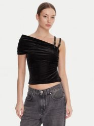 Versace Jeans Couture Bluzka 79HAM616 J0237 Czarny Slim Fit. Czarne bluzki damskie Versace Jeans Couture, bez wzorów, z jeansu, bez ramiączek. Za 679.99 zł.
