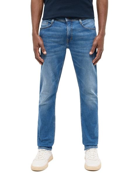 Męskie Spodnie Jeansowe Mustang Style Oregon Slim Denim Blue 1016315 5000 583. Niebieskie spodnie materiałowe męskie Mustang, bez wzorów, z denimu. Za 219.99 zł.