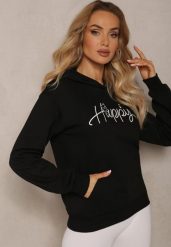 Czarna Bluza Ozdobiona Napisem z Kangurkową Kieszenią i Kapturem Hecconia. Czarne bluzy z kapturem damskie Renee, l. Za 69.99 zł.