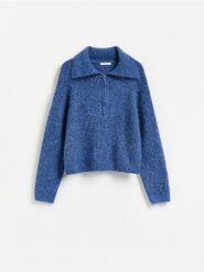 Sweter z zamkiem - granatowy. Niebieskie swetry klasyczne damskie Reserved, l, z dzianiny, bez kołnierzyka. Za 139.99 zł.