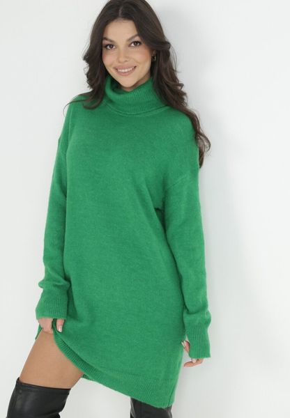 Zielona Sukienka Wełniana Oversize z Golfem Heire. Zielone sukienki damskie Born2be, na co dzień, s, bez wzorów, z dzianiny, eleganckie, bez kołnierzyka, bez ramiączek, kopertowe. Za 89.99 zł.