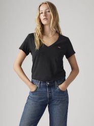 Levi's Koszulka w kolorze czarnym rozmiar: XS. Czarne bluzki damskie Levi's, s, bez wzorów, z bawełny, bez kołnierzyka, bez ramiączek. Za 48.05 zł.