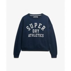 Bluza damska z naszywką tekstową Superdry Athletic Essentials. Niebieskie bluzy bez kaptura damskie Superdry., xs, z materiału. Za 268.15 zł.