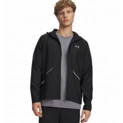 Kurtka wodoodporna Under Armour Unstoppable Woven Jacket. Czarne kurtki treningowe męskie Under Armour, xl, bez wzorów, z materiału, do biegania. Za 485.25 zł.