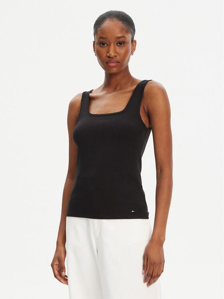 Tommy Hilfiger Top WW0WW45444 Czarny Slim Fit. Czarne topy damskie Tommy Hilfiger, xs, bez wzorów, z wiskozy, bez ramiączek. Za 159.99 zł.