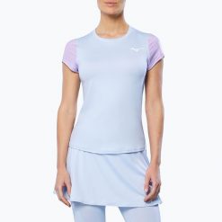 Koszulka tenisowa damska Mizuno Charge Printed Tee. Niebieskie topy sportowe damskie Mizuno, bez wzorów, bez ramiączek. Za 78.99 zł.